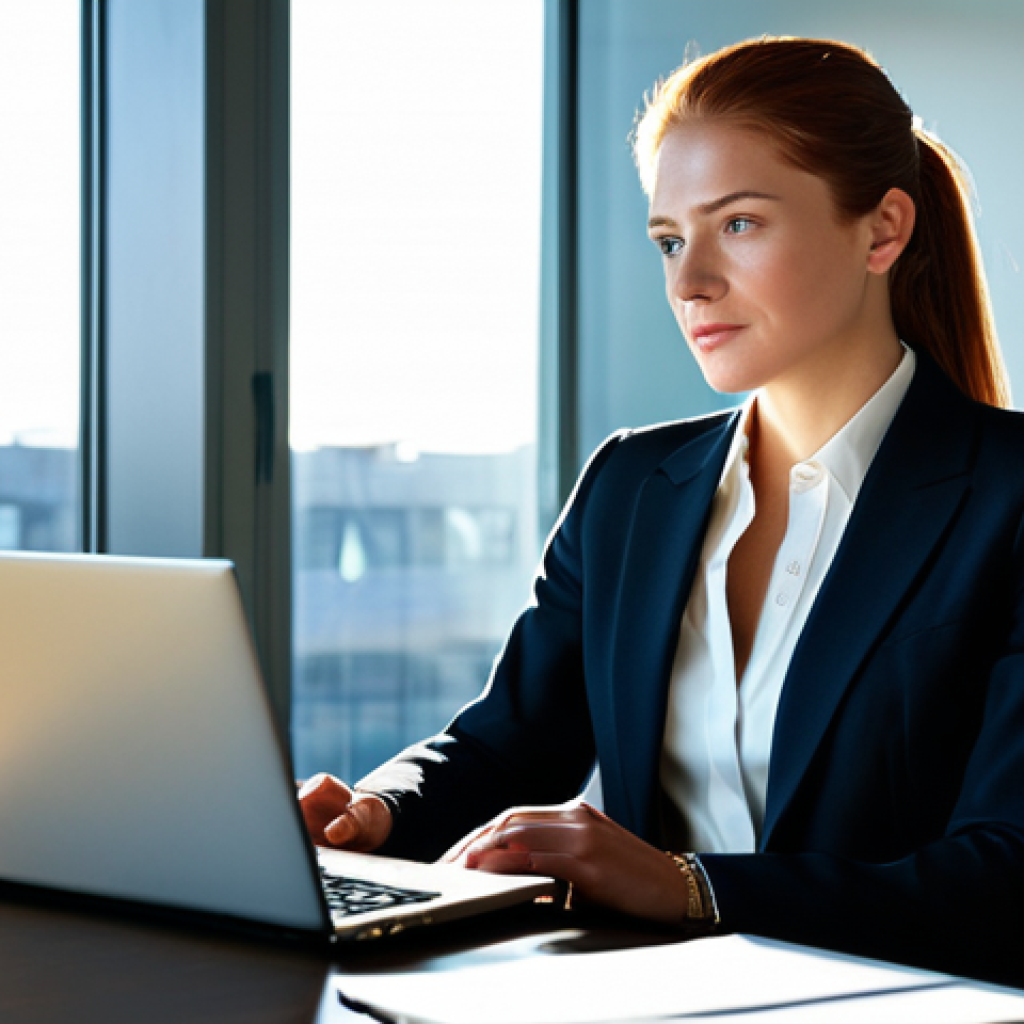 Business Professional**
"A professional businesswoman in a modern office environment, fully clothed in a tailored business suit, appropriate attire, sitting at her desk with a laptop. Sunlight streams through the window. Perfect anatomy, correct proportions, natural pose, safe for work, professional photography, high quality."
**