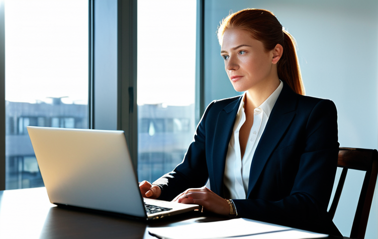 Business Professional**
"A professional businesswoman in a modern office environment, fully clothed in a tailored business suit, appropriate attire, sitting at her desk with a laptop. Sunlight streams through the window. Perfect anatomy, correct proportions, natural pose, safe for work, professional photography, high quality."
**