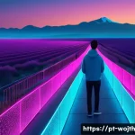 Home 22 가치중심 기술의 윤리적 고려사항 - **Digital Privacy as a Conscious Journey:**
"A young adult, gender-neutral, stands calmly on a p...